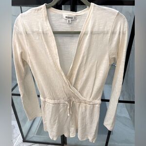 MISSGUIDED Deep V-Neck Long Sleeve Shorts Jumpsuit/Playsuit - Ivory Size 10